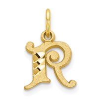 10K Yellow Gold Small Diamond-cut Initial R Charm view 1