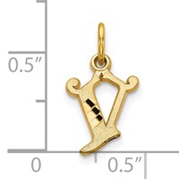 10K Yellow Gold Small Diamond-cut Initial V Charm view 3