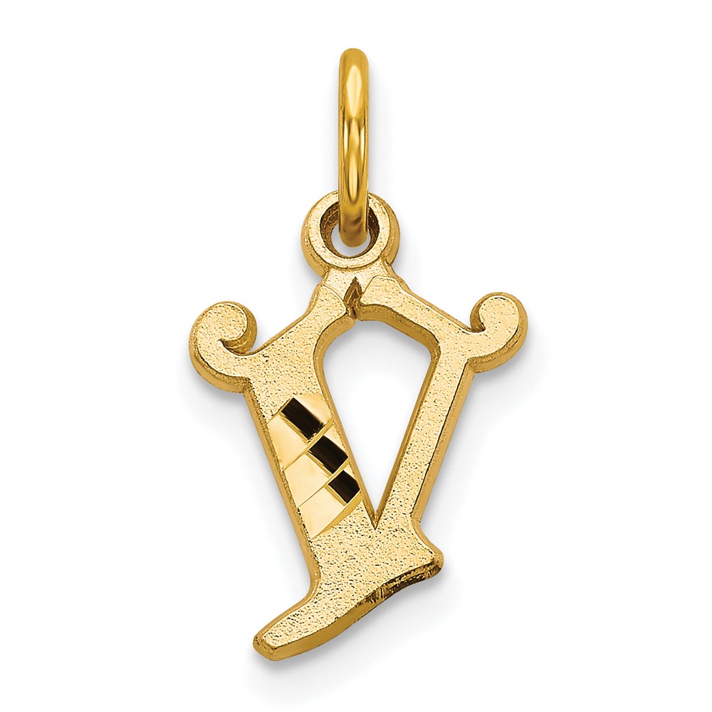 10K Yellow Gold Small Diamond-cut Initial V Charm