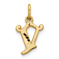 10K Yellow Gold Small Diamond-cut Initial V Charm view 1