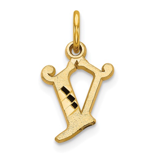 10K Yellow Gold Small Diamond-cut Initial V Charm