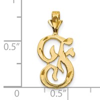 10K Yellow Gold Satin Diamond-cut Initial F Pendant view 3