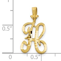 10K Yellow Gold Satin Diamond-cut Initial H Pendant view 3