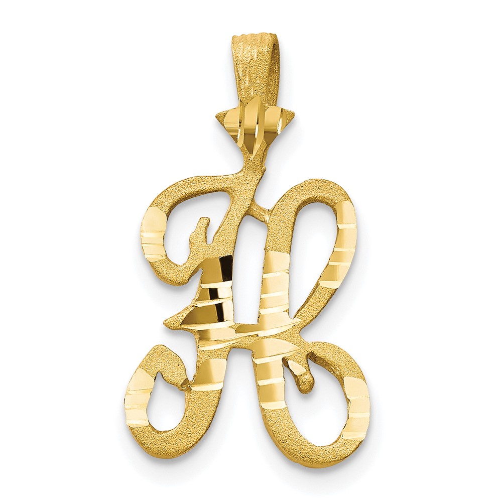 10K Yellow Gold Satin Diamond-cut Initial H Pendant