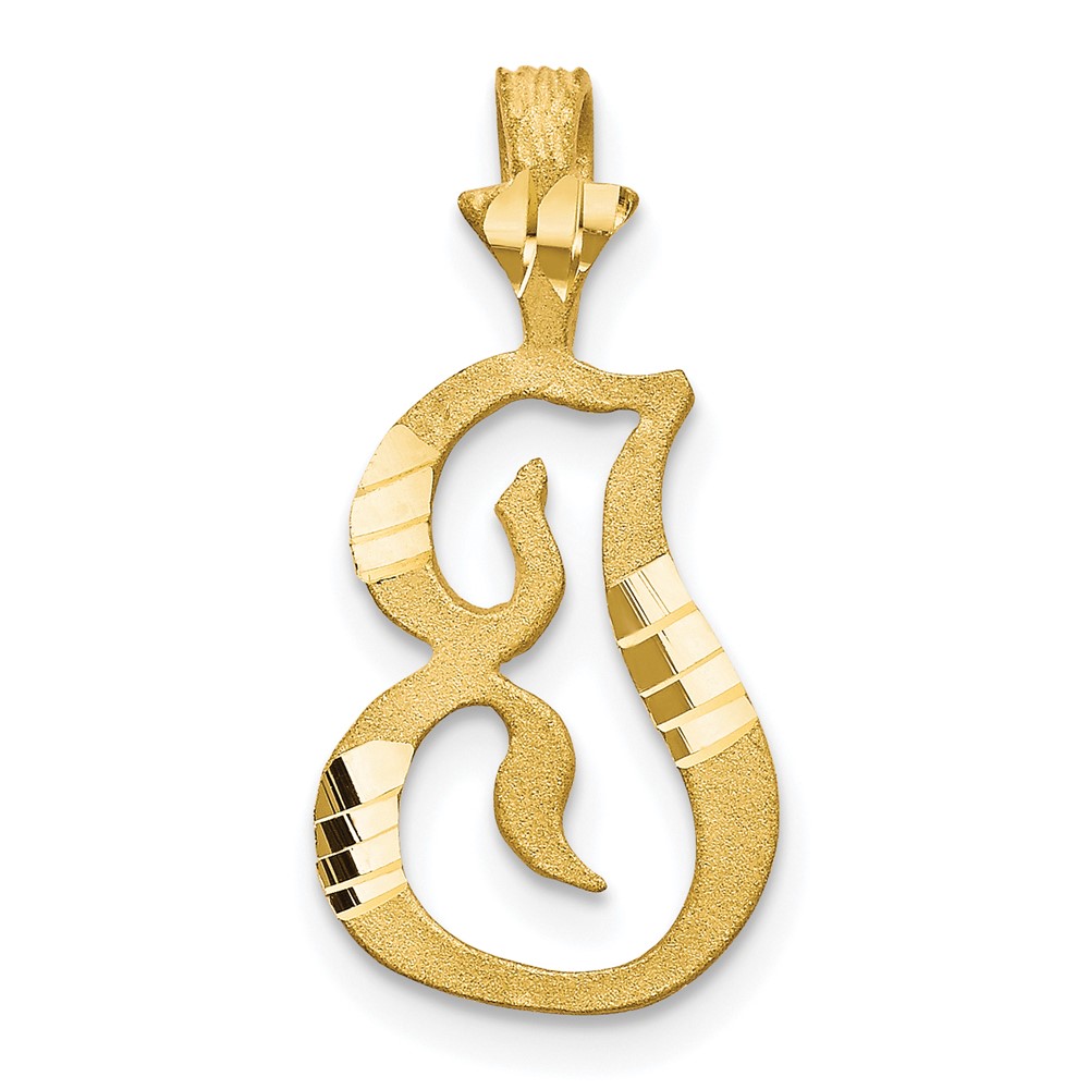 10K Yellow Gold Satin Diamond-cut Initial I Pendant