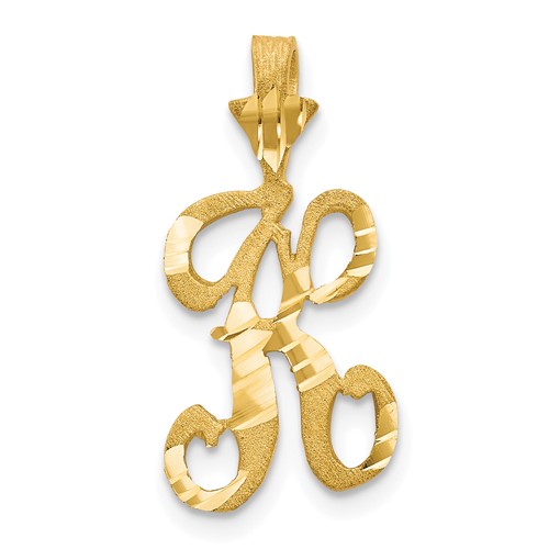10K Yellow Gold Satin Diamond-cut Initial K Pendant