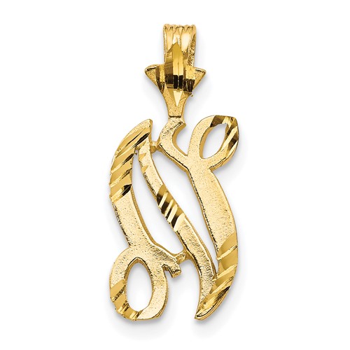 10K Yellow Gold Satin Diamond-cut Initial N Pendant
