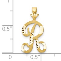 10K Yellow Gold Satin Diamond-cut Initial R Pendant view 3