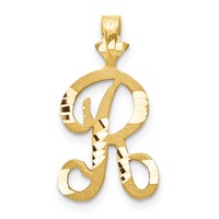 10K Yellow Gold Satin Diamond-cut Initial R Pendant view 1