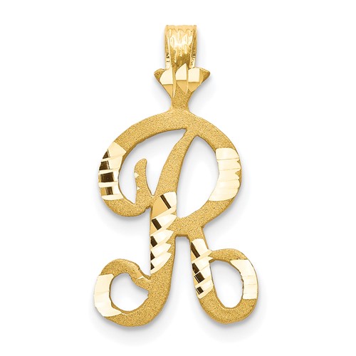 10K Yellow Gold Satin Diamond-cut Initial R Pendant