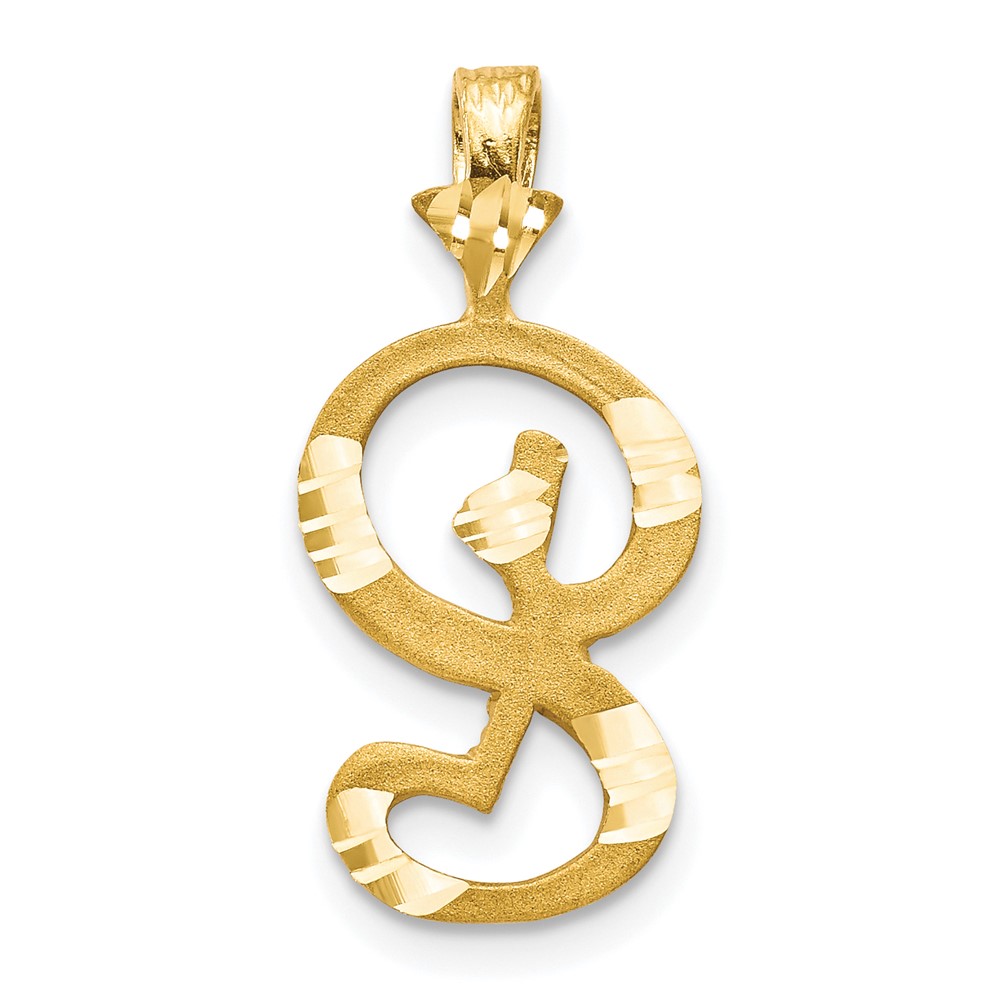 10K Satin Diamond-cut Initial S Pendant