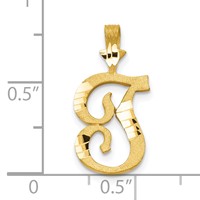 10K Satin Diamond-cut Initial T Pendant view 3