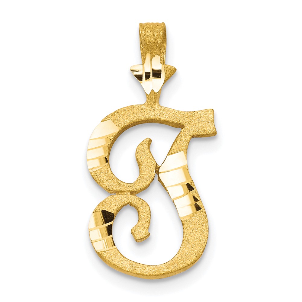 10K Satin Diamond-cut Initial T Pendant