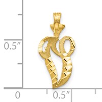 10K Yellow Gold Satin Diamond-cut Initial V Pendant view 3