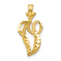 10K Yellow Gold Satin Diamond-cut Initial V Pendant view 1