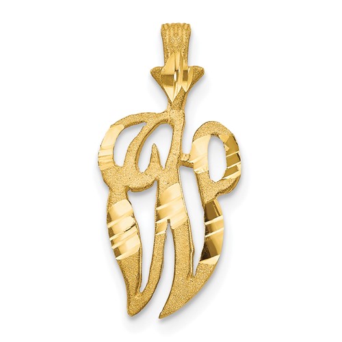 10K Yellow Gold Satin Diamond-cut Initial W Pendant