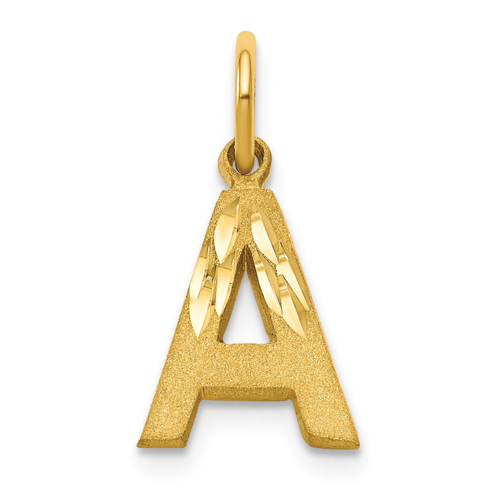 10K Satin Diamond-cut Block Initial a Charm