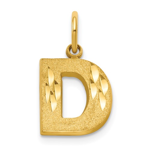 10K Yellow Gold Satin Diamond-cut Block Initial D Charm