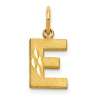 10K Yellow Gold Satin Diamond-cut Block Initial E Charm view 1