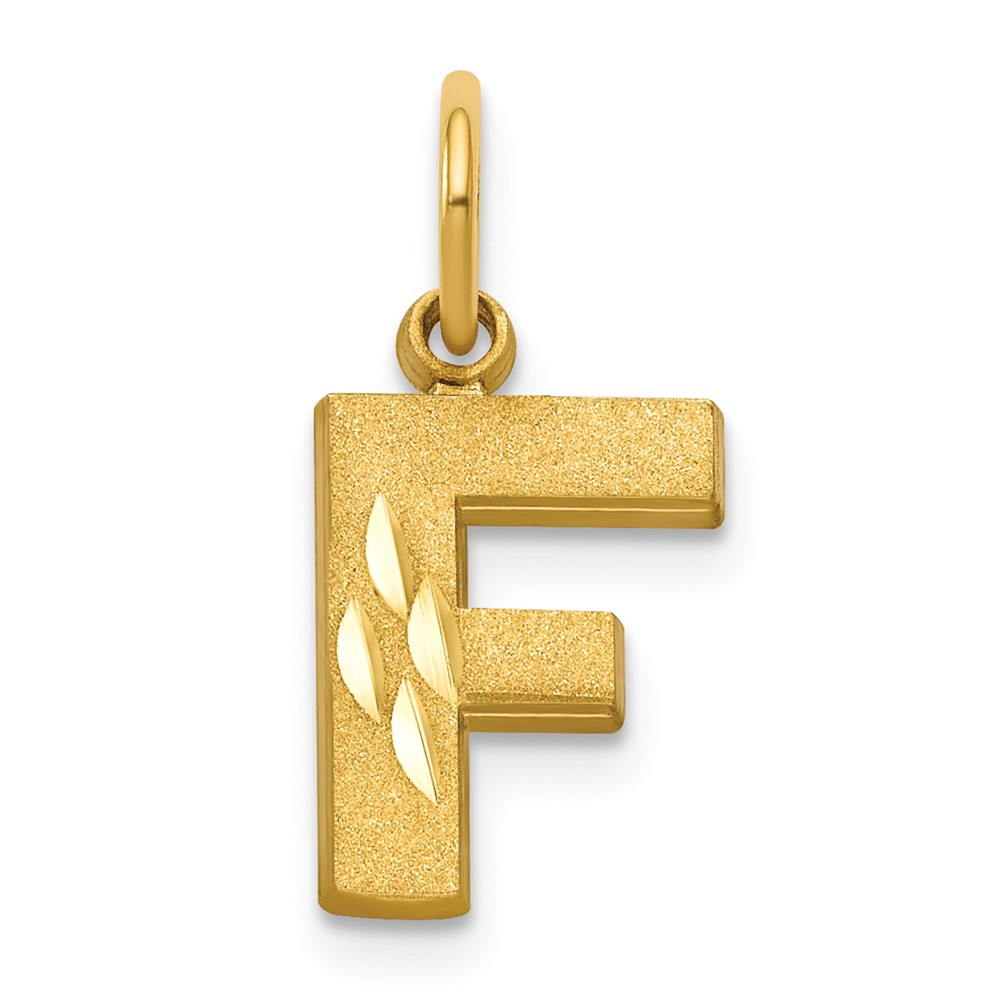 10K Yellow Gold Satin Diamond-cut Block Initial F Charm