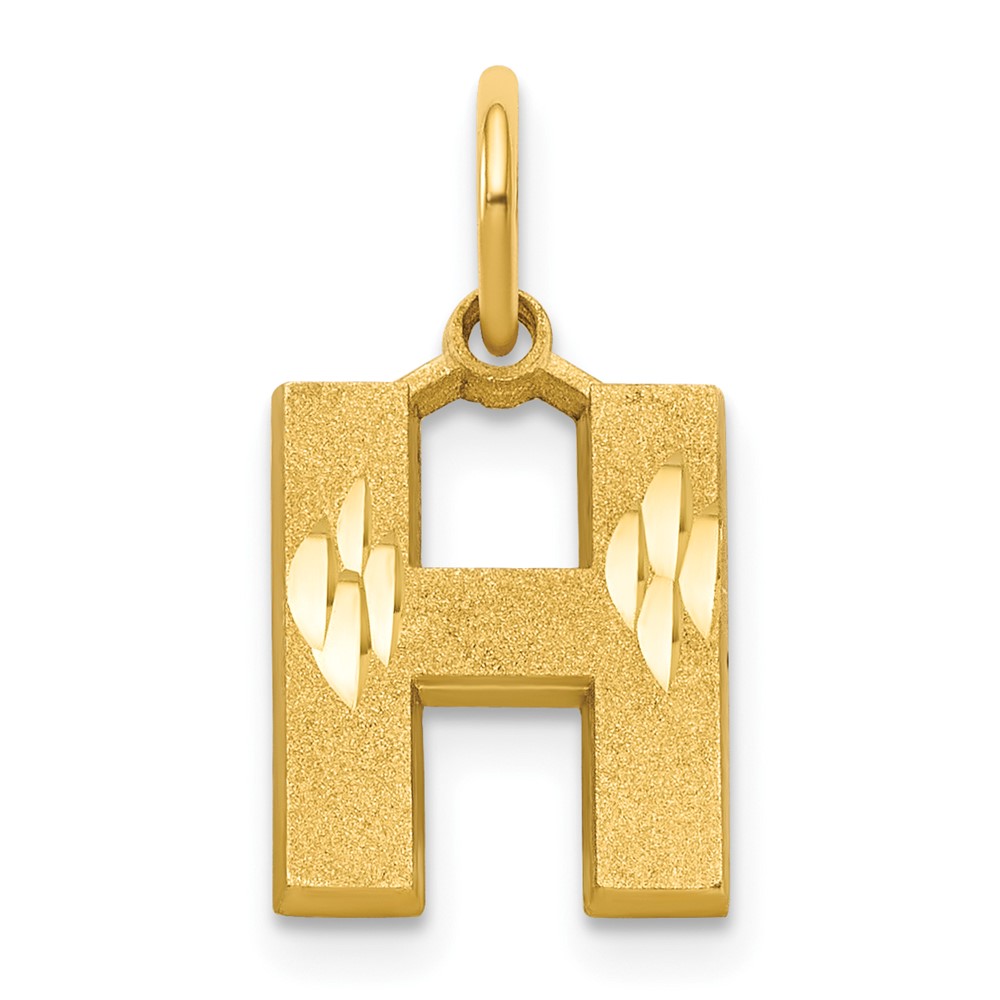 10K Yellow Gold Satin Diamond-cut Block Initial H Charm