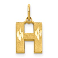 10K Yellow Gold Satin Diamond-cut Block Initial H Charm view 1