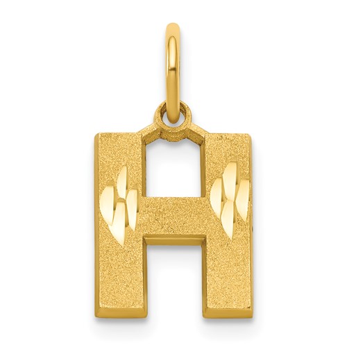 10K Yellow Gold Satin Diamond-cut Block Initial H Charm