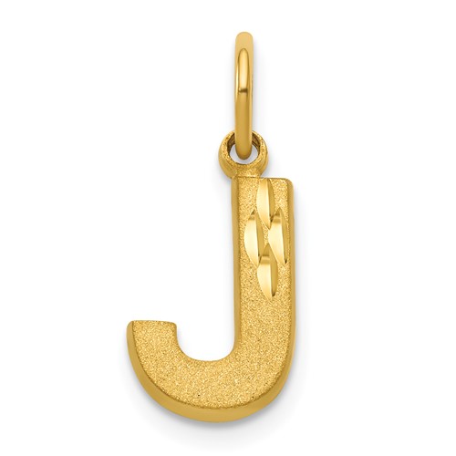 10K Yellow Gold Satin Diamond-cut Block Initial J Charm