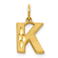 10K Yellow Gold Satin Diamond-cut Block Initial K Charm view 1