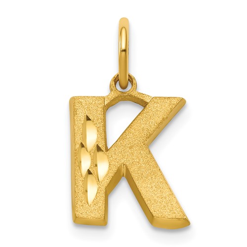 10K Yellow Gold Satin Diamond-cut Block Initial K Charm