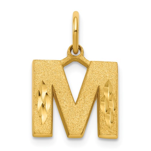 10K Yellow Gold Satin Diamond-cut Block Initial M Charm