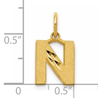 10K Yellow Gold Satin Diamond-cut Block Initial N Charm view 4