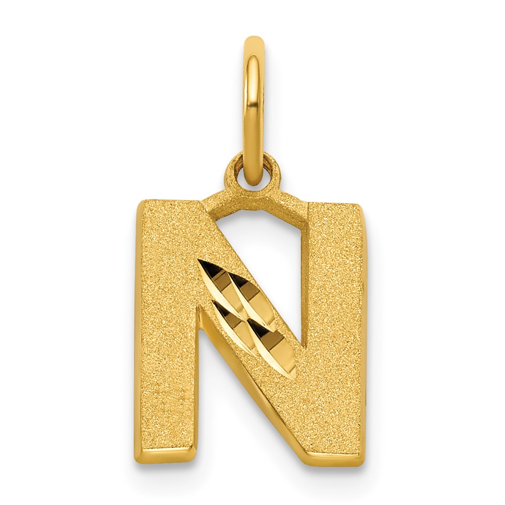 10K Yellow Gold Satin Diamond-cut Block Initial N Charm