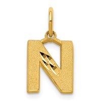 10K Yellow Gold Satin Diamond-cut Block Initial N Charm view 1