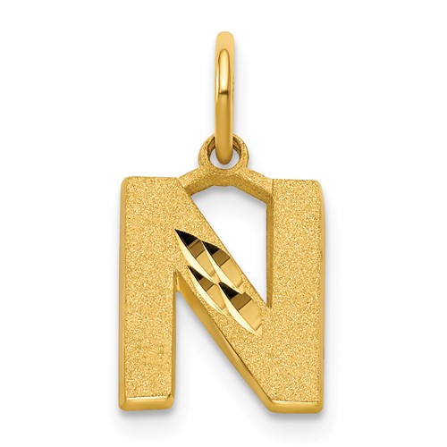 10K Yellow Gold Satin Diamond-cut Block Initial N Charm