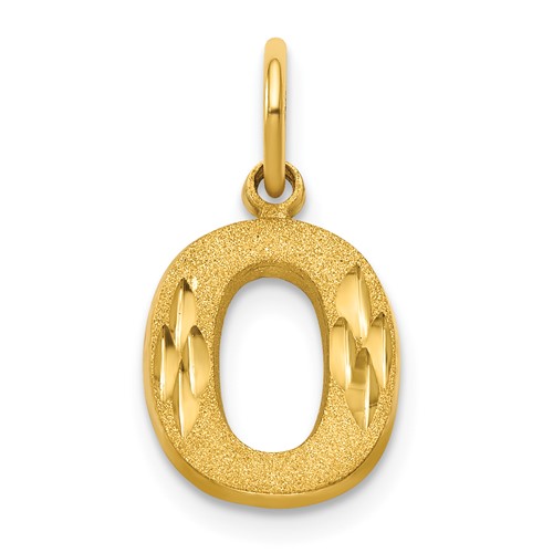 10K Yellow Gold Satin Diamond-cut Block Initial O Charm