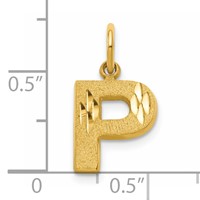 10K Yellow Gold Satin Diamond-cut Block Initial P Charm view 4