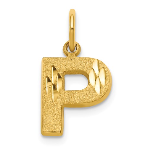 10K Yellow Gold Satin Diamond-cut Block Initial P Charm