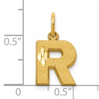 10K Satin Diamond-cut Block Initial R Charm view 4