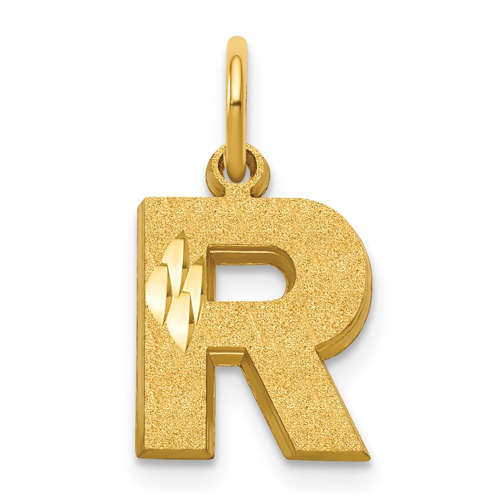 10K Satin Diamond-cut Block Initial R Charm