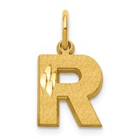 10K Satin Diamond-cut Block Initial R Charm view 1