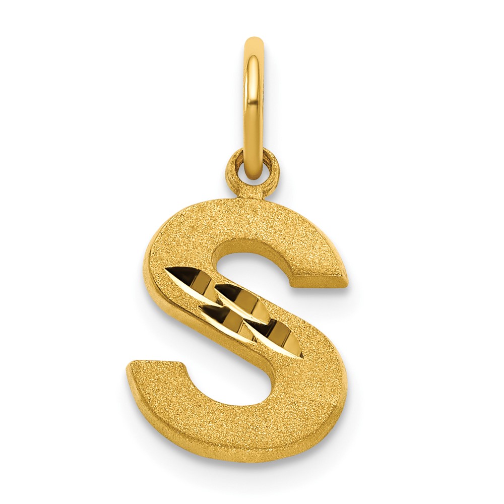 10K Satin Diamond-cut Block Initial S Charm