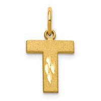 10K Yellow Gold Satin Diamond-cut Block Initial T Charm view 1