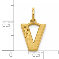 10K Yellow Gold Satin Diamond-cut Block Initial V Charm view 4