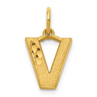 10K Yellow Gold Satin Diamond-cut Block Initial V Charm view 1