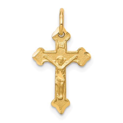10K Yellow Gold Satin Diamond-cut Crucifix Charm