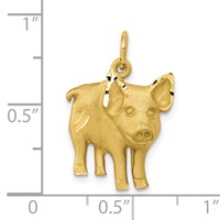 10K Yellow Gold Satin Diamond-cut Pig Charm view 3