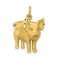 10K Yellow Gold Satin Diamond-cut Pig Charm view 1