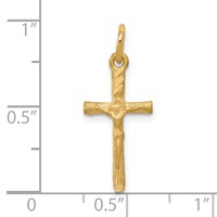 10K Yellow Gold Solid Satin Diamond-cut Crucifix Charm view 3
