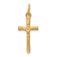 10K Yellow Gold Solid Satin Diamond-cut Crucifix Charm view 1